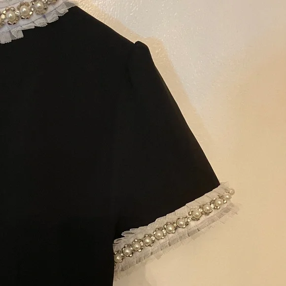 Betsey Johnson Elegant Black Midi Dress with Silver Accents pearl, rhinestone . - Picture 9 of 15